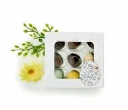 Hvid rudeæske, 9 stk - Marcipanæg, Luksusæg & Belgiske fugleæg 90 g.