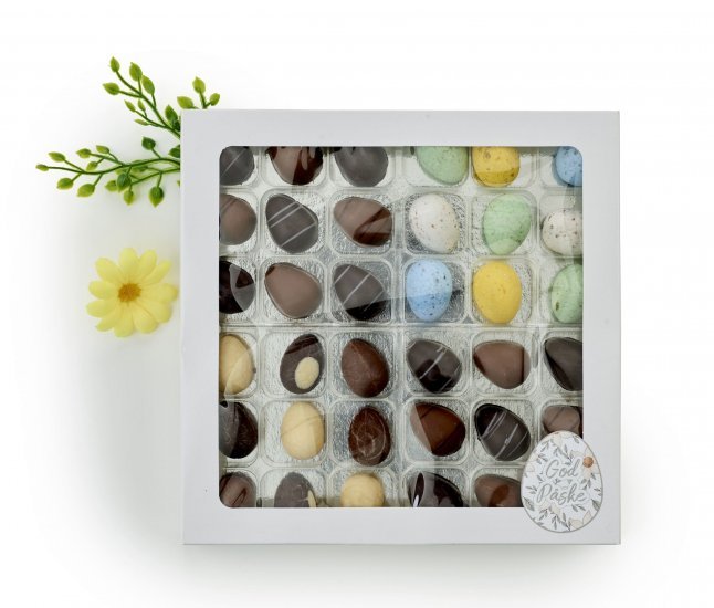 Hvid rudeæske, 36 stk Marcipanæg, Luksusæg & Belgiske Fugleæg 380 g.