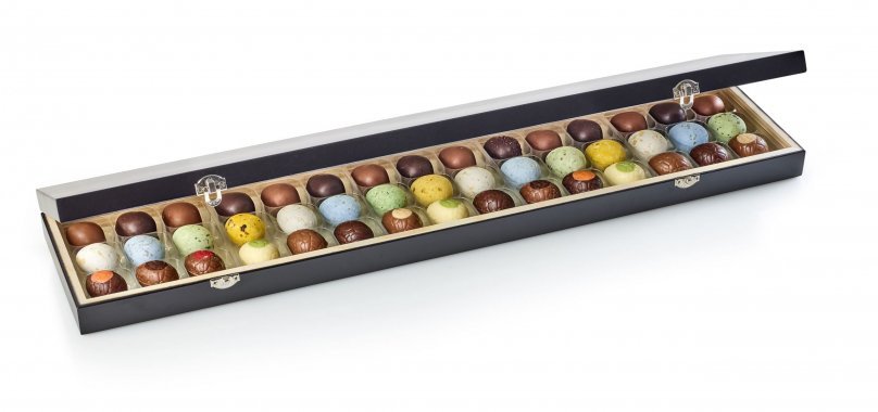 Trææske Sort, 45 stk Marcipanæg-/Luksusæg-/Belgiske Fugleæg, 450 g.