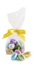 Cellofanpose m/gulsilkesløjfe, Indpakkede luksusæg, 90 g.