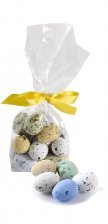 Cellofanpose m/gulsilkesløjfe, Belgiske fugleæg, 90 g.