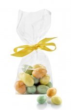 Cellofanpose m/gulsilkesløjfe, Påskemandler, 90 g.