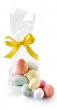 Cellofanpose m/gulsilkesløjfe, Marcipanæg m. sukkerskal, 90 g.