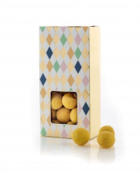 Harlekin Lukket Æske, Lakridskugler m/Hvid chokolade & passion, 90 g.