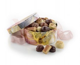 Rund Hatteæske Akvarel/Guld, Økologisk Luksus chokolade 500 g.