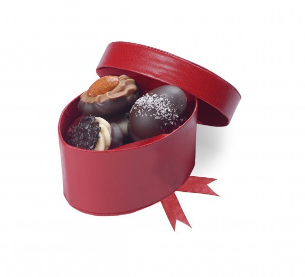 *Rød Hatteæske, 5 stk. Luksus chokolade 50 g.