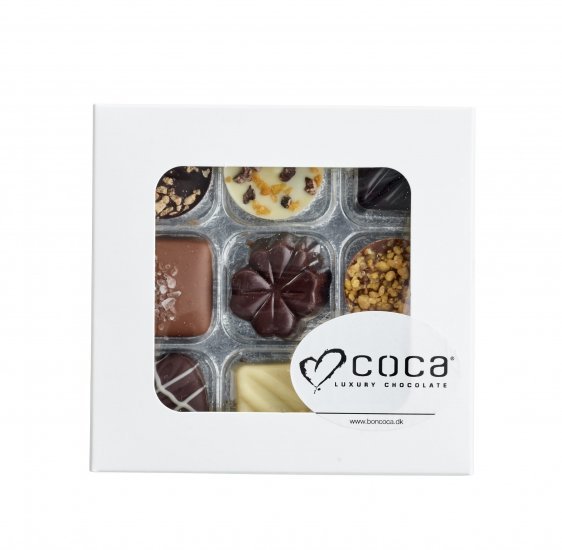 Hvid rudeæske, 9 stk. Luksus chokolade, 90 g.