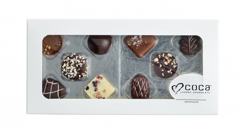 Hvid rudeæske, 10 stk. Luksus chokolade, 100 g.