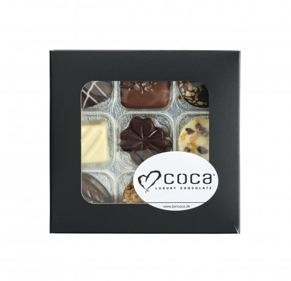 Sort rudeæske, 9 stk. Luksus chokolade, 90 g.