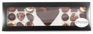 Sort rudeæske, 18 stk. Luksus chokolade og Marcipanhjerte, 225 g.