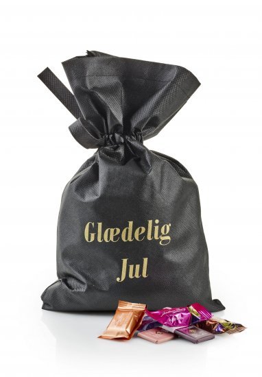 Sort stofpose m/tryk Glædelig Jul, Anthon Berg Mix, 1500 g.