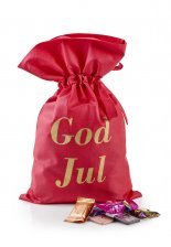 Rød stofpose m/tryk God Jul, Anthon Berg Mix, 1500 g.