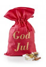 Rød stofpose m/tryk God Jul, Julemix, 2900 g.
