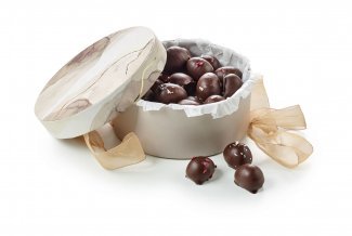 Rund Hatteæske Brun Marmor, Økologisk Marcipanæg, 500 g.