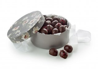 Rund Hatteæske Brun/Hvid Blomster, Økologisk Marcipanæg, 500 g.