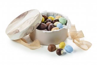 Rund Hatteæske Brun Marmor, Påskeæg, 500 g.