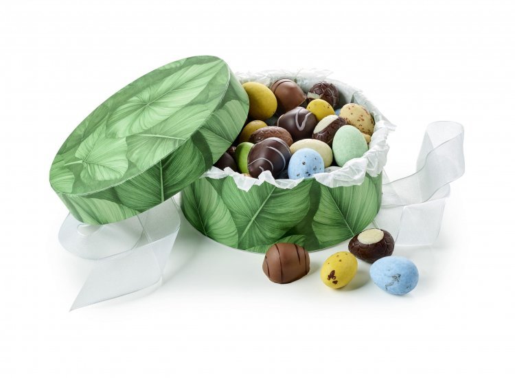 Rund Hatteæske Green big leaf, Påskeæg, 500 g.