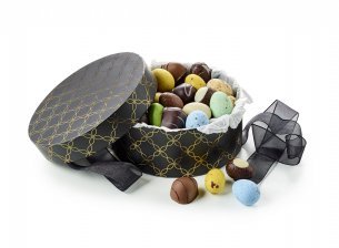 Rund Hatteæske Sort/Guld, Påskeæg, 500 g.