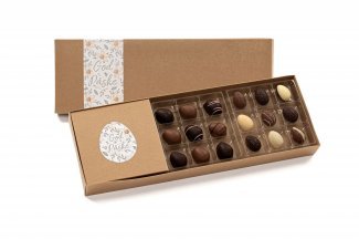 Påskeæsker Natur, 9 stk. Marcipanæg + 9 stk. Luksusæg, 170 g.