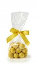 Cellofanpose m/gulsilkesløjfe, Lakridskugler m/chokolade & Passion, 90 g.