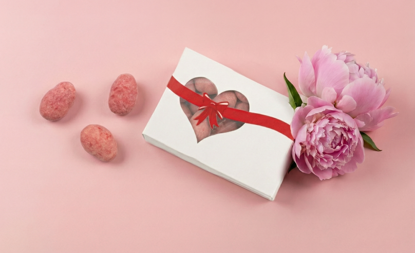 COCA Design, Hvid m. Hjerterude, Jordbærmandler, 90 g.