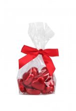 Cellofanposer m/ rød sløjfe, Røde hjerter, 100 g.