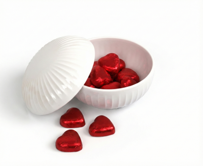 Kähler Bonbonniere Hvid, Røde hjerter, 100 g.