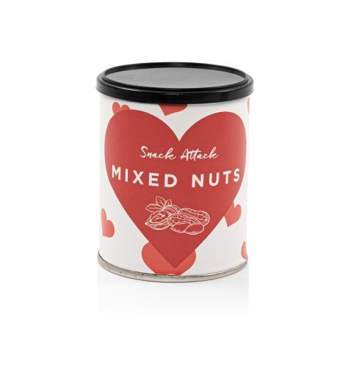 Snack Attack Dåse m/ Valentine label, Nøddemix, 50 g.