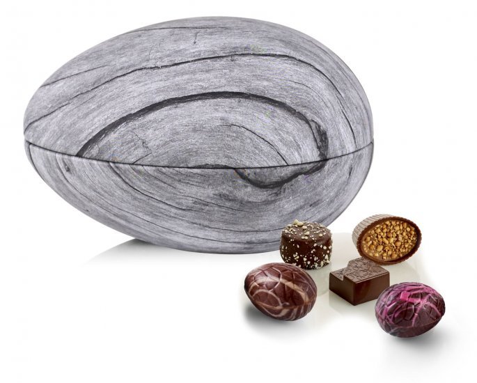 Metalæg Wood grå, Luksus chokolade & luksusæg, 350 g.