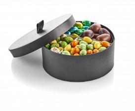 Hatteæske Sort m. Hank MEGA, Familieæske, 1400 g.