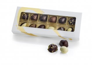 Kartonæske Guld Silverheart, 6 stk marcipanæg & 6 stk luksusæg, 115 g.