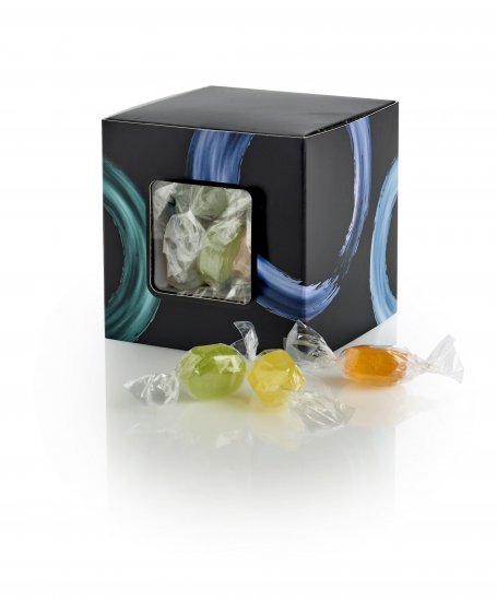 Star Box Sort/Blå Circles, Frugtbolcher (Mini Twist), 80 g.