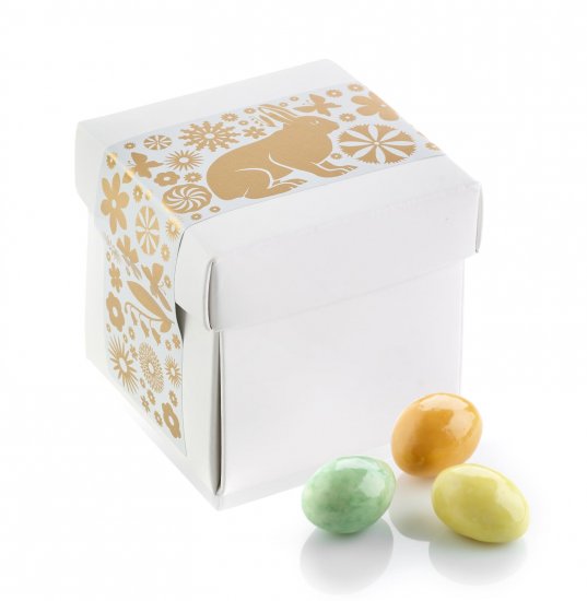 Hvid Surpricebox m/påskelabel, Påskemandler , 90 g.