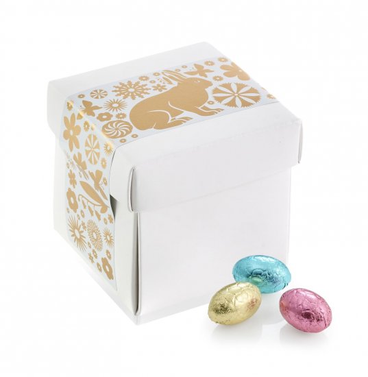 Hvid Surpricebox m/påskelabel, Pralinéæg, 90 g.