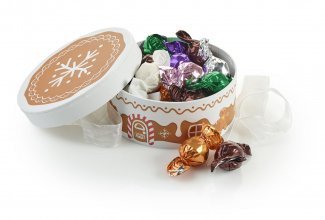Rund Hatteæske Honning kagehus, Mixede Chokoladekugler 300 g.