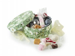 Rund Hatteæske Grøn m. Blomster, Julemix 300 g.