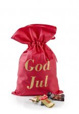 Rød stofpose m/tryk God Jul, Toms Mini Favoritter, 1000 g.