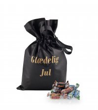 Sort stofpose m/tryk Glædelig Jul, Mars Miniaturemix, 1000 g.
