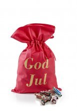 Rød stofpose m/tryk God Jul, Mars Miniaturemix, 1000 g.