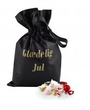 Sort stofpose m/tryk Glædelig Jul, Julemix, 1750 g.