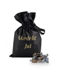 Sort stofpose m/tryk Glædelig Jul, Mars Miniaturemix, 1750 g.