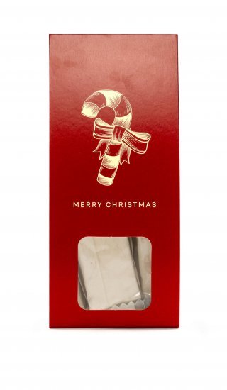 Rød hanger m. Julestok, Fransk Nougat 70 g.