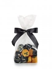 Cellofan pose m/ sort sløjfe, Mix Halloween Rox, 100 g.