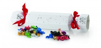 Hvid Jule-/Nytårsknallert - 150 gr. Karameller + 150 gr. Mixede Chokoladekugler(300 gr.)