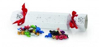 Hvid Jule-/Nytårsknallert - 100 gr. Karameller + 100 gr. Mixede Chokoladekugler(200 gr.)