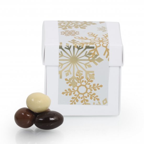 Hvid Surprise-box m/ julelabel, Bl. Nødder og mandler, 80 g.