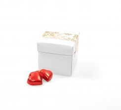 Hvid Surprise-box m/ julelabel, Røde Hjerter, 90 g.