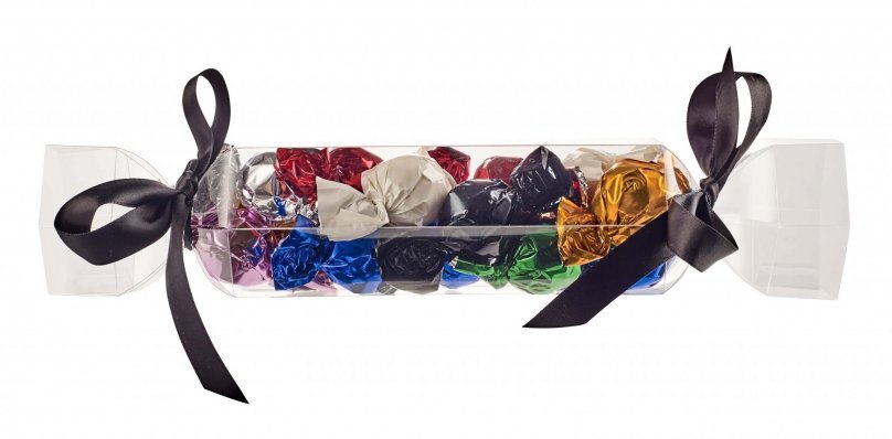 Transparent Jule-/Nytårsknallert - 180 gr. Mixede Chokoladekugler